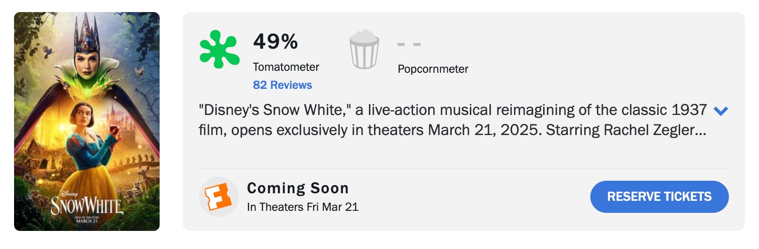 Blancanieves live action en Rotten Tomatoes