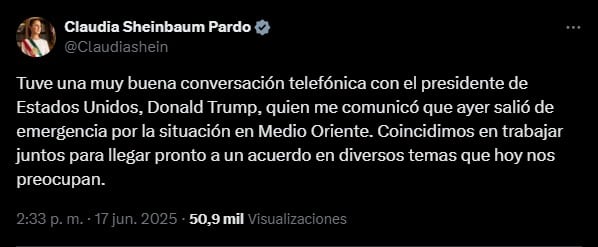 Claudia Sheinbaum no se reunió con Donald Trump en el G7 pero habló por teléfono con él y en esto coincidieron