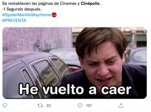 Memes de la caída de Cinépolis y Cinemex  tras la preventa de 'Spider-Man: No Way Home'