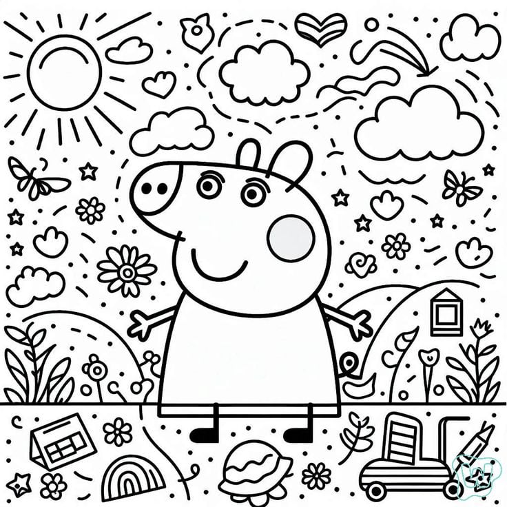 Dibujos de Peppa Pig en primavera para colorear