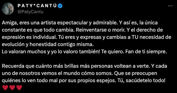 Paty Cantú apoya a Danna Paola y su nueva música, pese a crítica de sus fans