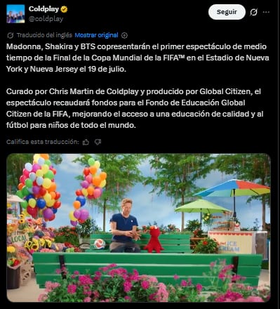 Chris Martin anuncia show de medio tiempo del Mundial 2026 bajo su curaduría.