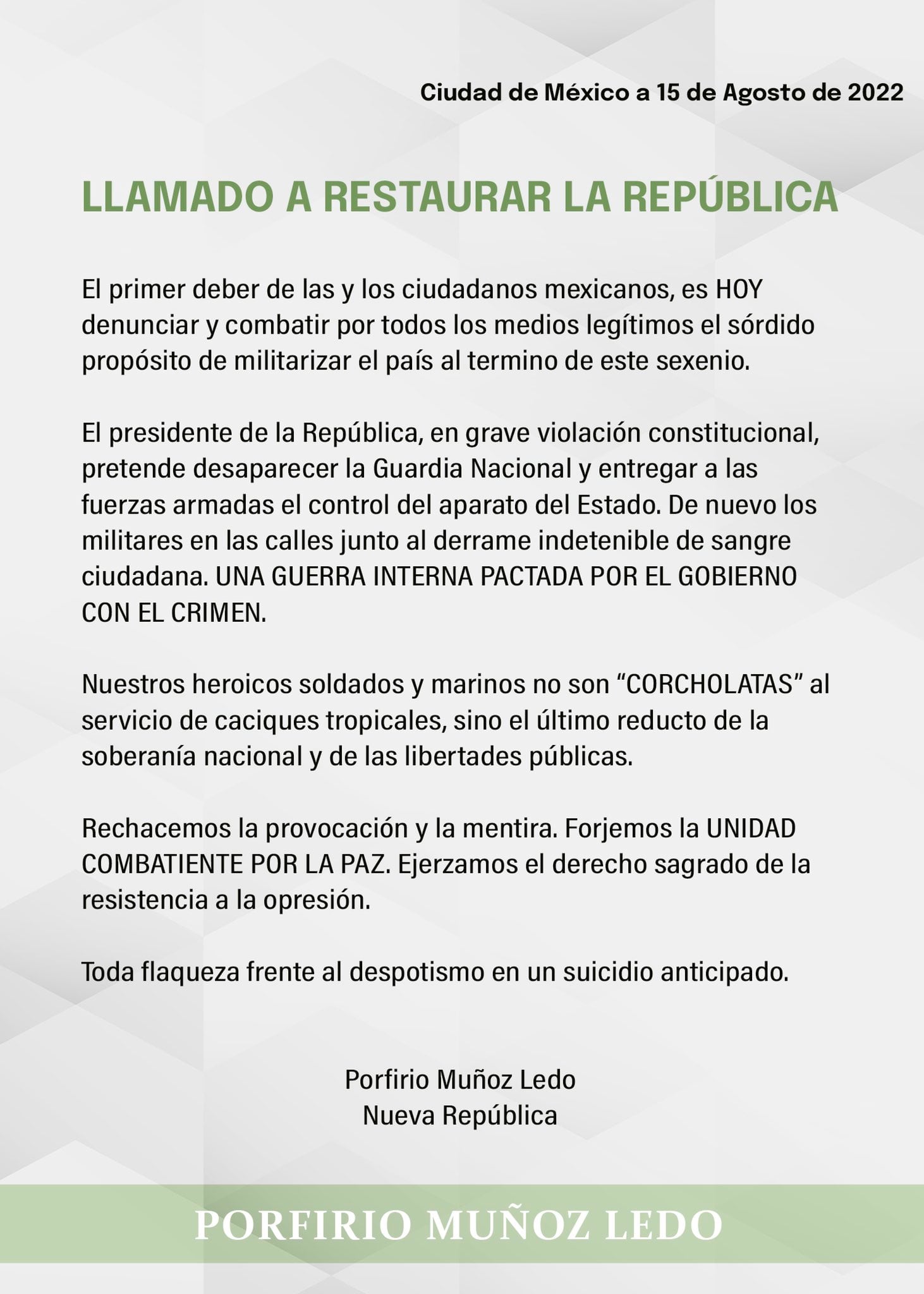 Porfirio Muñoz Ledo acusa que AMLO quiere entregar el aparato de Estado a las fuerzas armadas