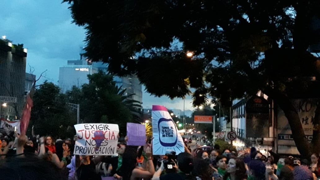 "Exigir justicia no es provocación" dice cartel en marcha #NoMeCuidanMeViolan.