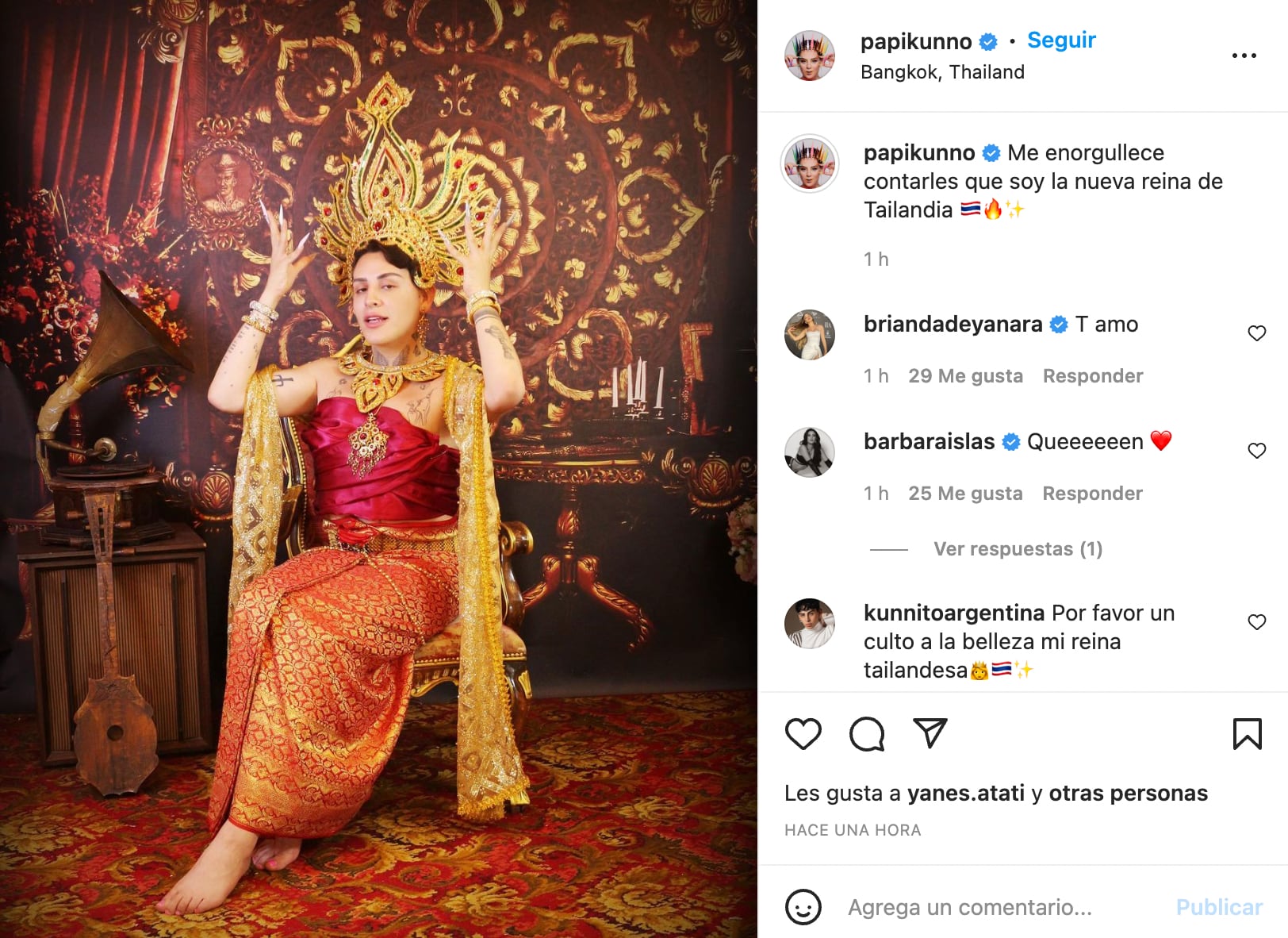 Kunno dice que es la nueva 'reina de Tailandia'