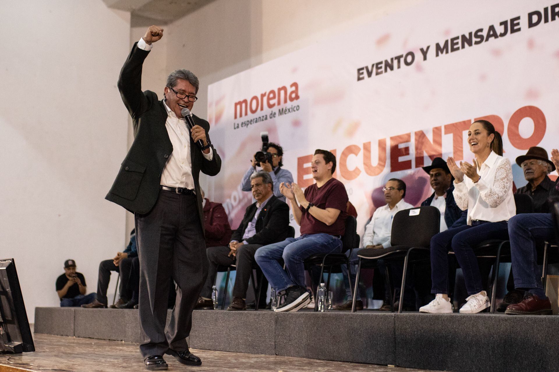 Claudia Sheinbaum, coordinadora nacional de los Comités de Defensa de la 4T, en compañía de Ricardo Monreal, senador de la República y Mario Delgado Carrillo, en una gira de trabajo por el municipio de Jerez