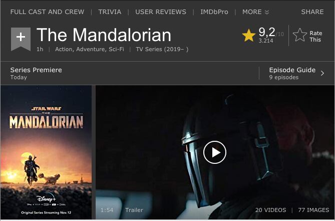 Puntaje The Mandalorian IMDb