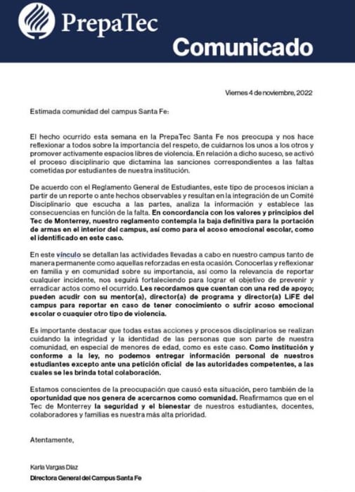 Comunicado Tec de Monterrey