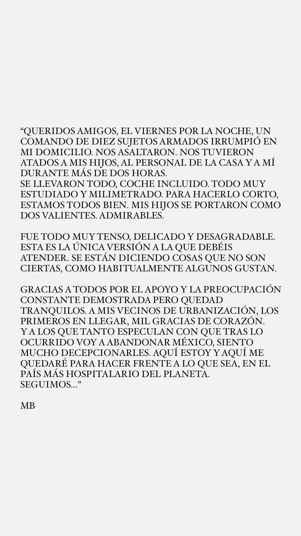 Miguel Bosé habla sobre el violento asalto que vivió en CDMX; no se va del país.