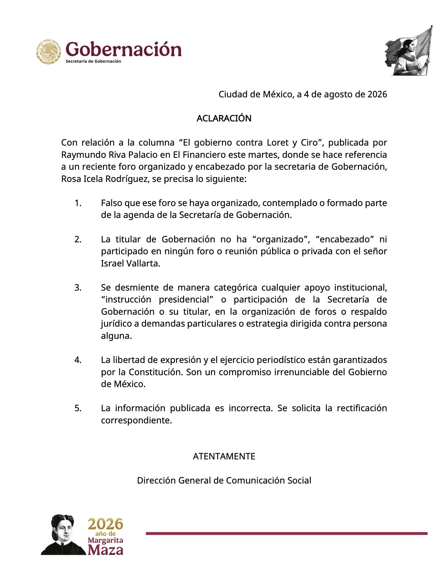 Secretaría de Gobernación desmiente columna de Raymundo Riva Palacio