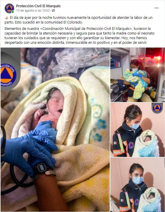 Publicación de Protección Civil El Marqués en Facebook