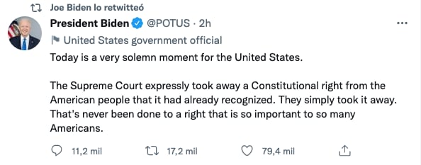 Joe Biden se pronuncia sobre la revocación del aborto en los Estados Unidos