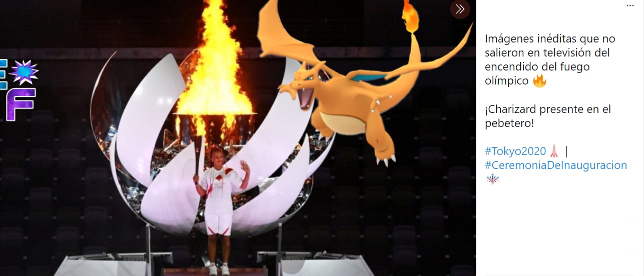 Meme Charizard encendiendo la antorcha.