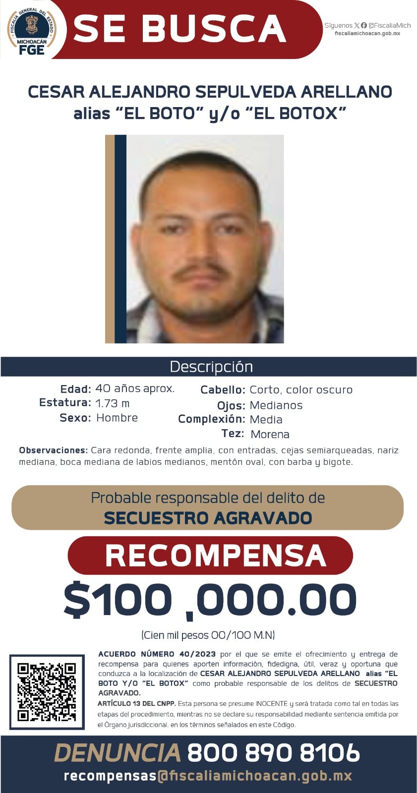 Fiscalía de Michoacán ofrece recompensa de 100 mil pesos para localizar a involucrados en el asesinato de Hipólito Mora