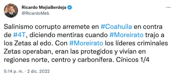 Ricardo Mejía se lanza contra los Moreira