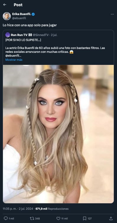 Erika Buenfil responde a las críticas por su foto con inteligencia artificial