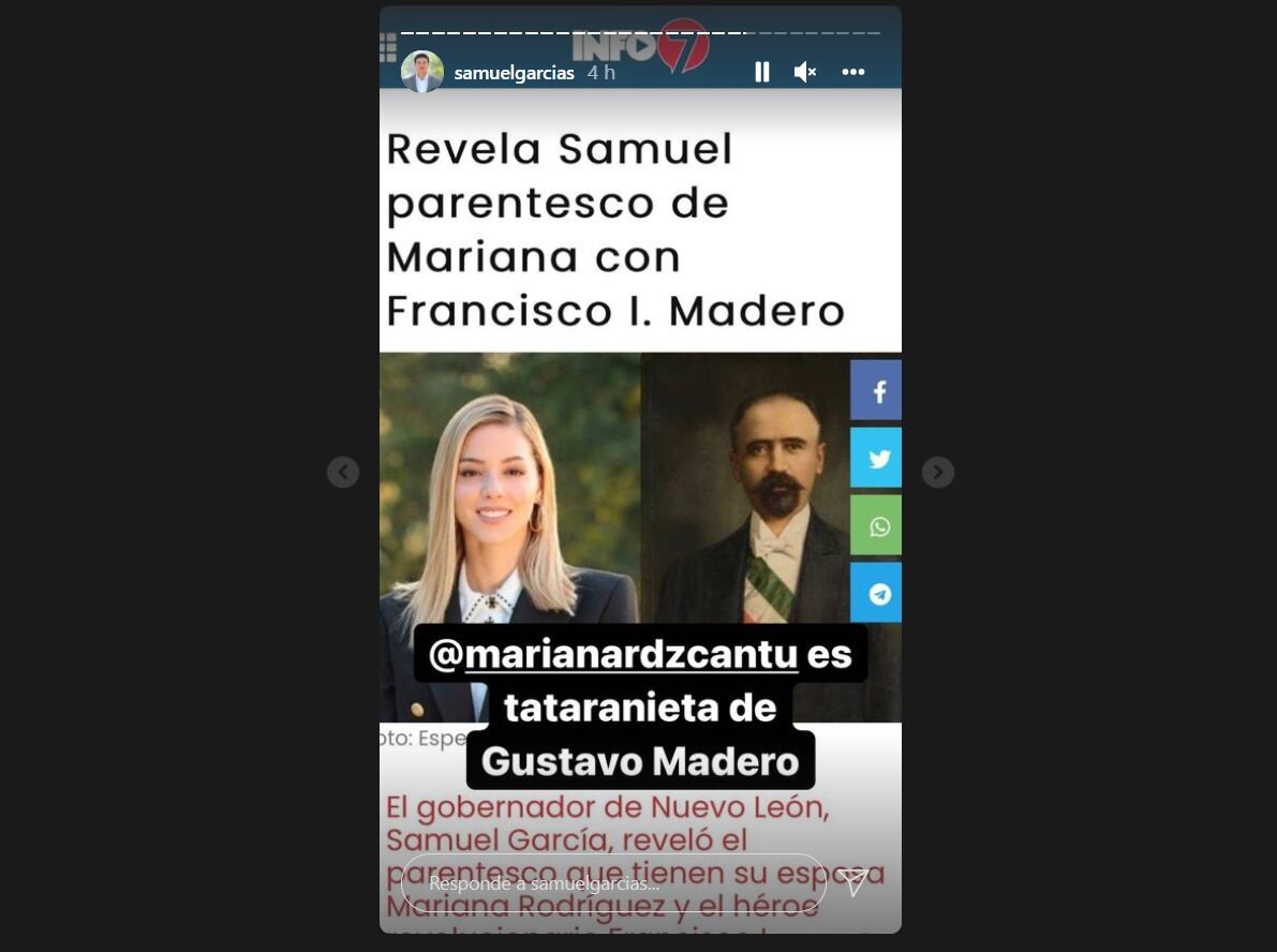 La historia de Instagram de Samuel García