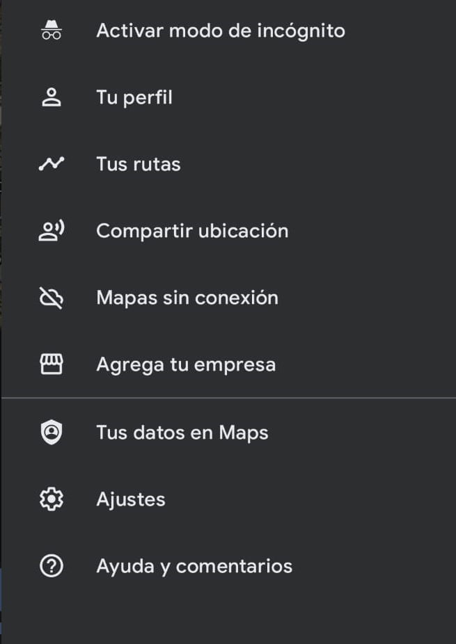 Google Maps, menú para compartir ubicación en tiempo real
