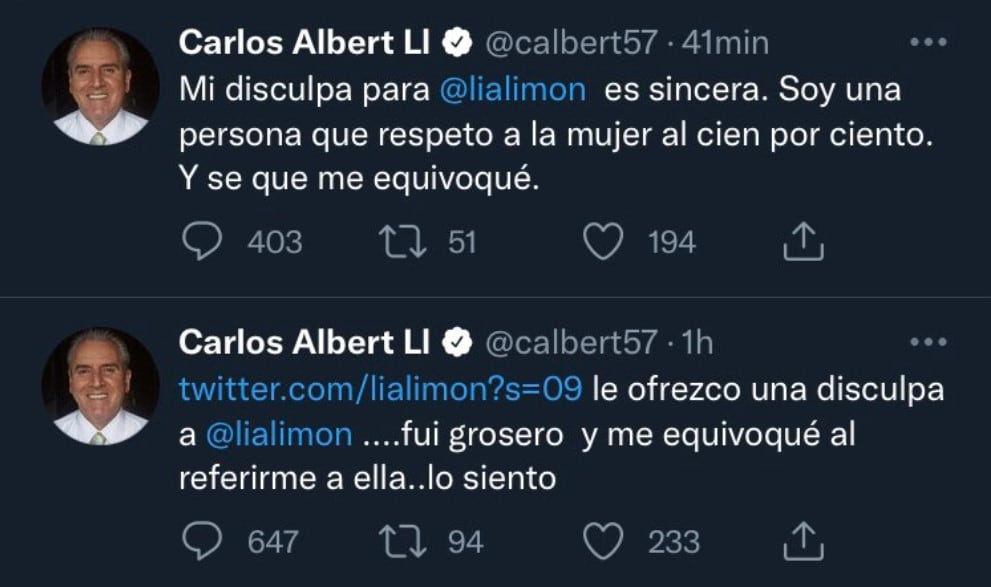 Publicación de Carlos Albert en Twitter