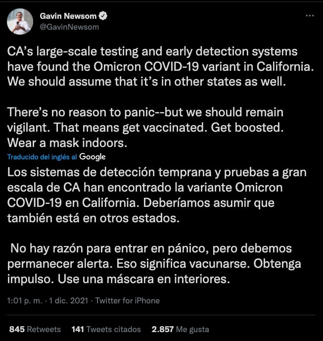 “No hay razón para entrar en pánico”, declara gobernador del estado de California