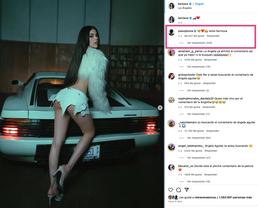 Kenia Os y Peso Pluma derrochan amor en redes sociales