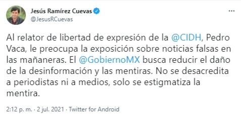 Tuit de Jesús Ramírez Cuevas