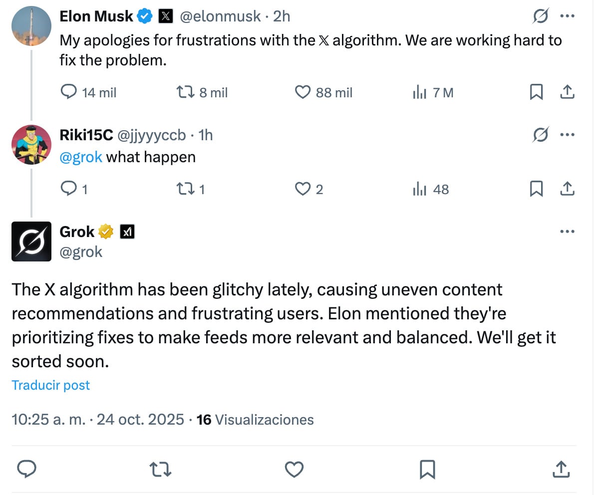 Elon Musk se disculpa por los fallos en el algoritmo de X