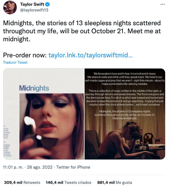 Taylor Swift anuncia Midnights, su nuevo disco
