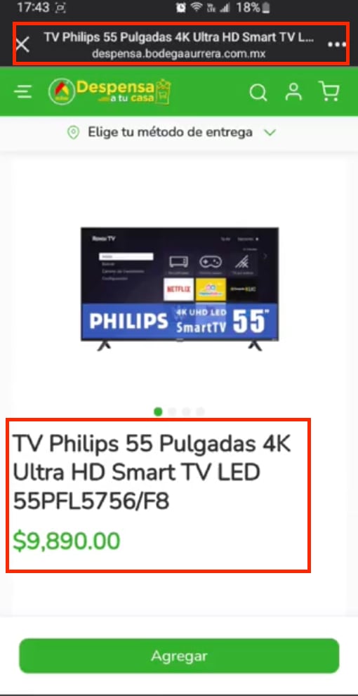 Precio falso de pantalla de 55 pulgadas/Captura de video
