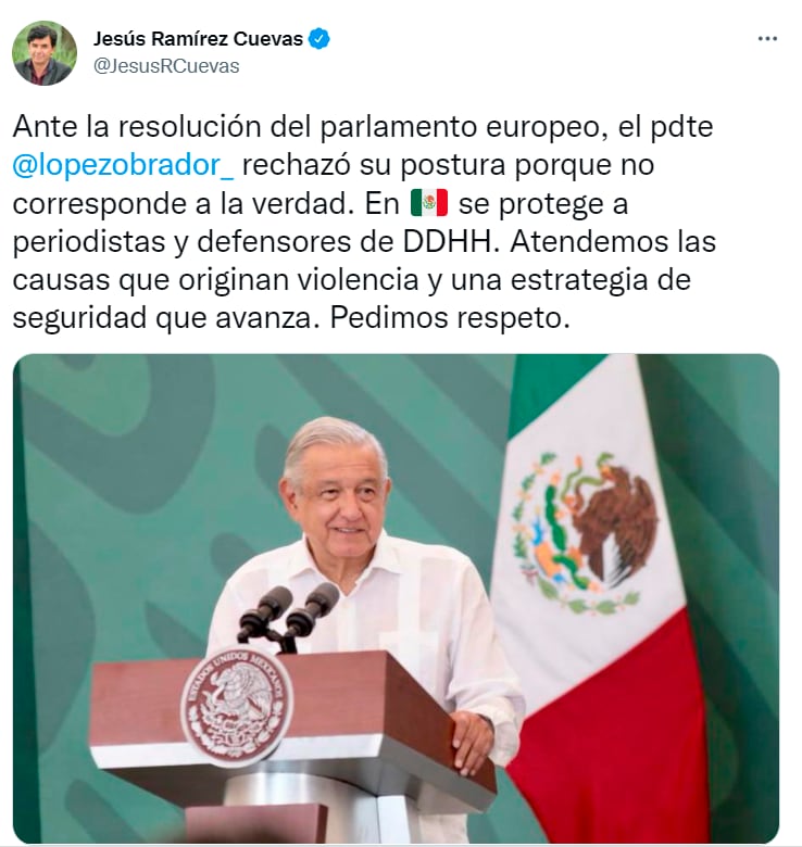 Jesús Ramírez defiende la postura de AMLO ante Parlamento Europeo