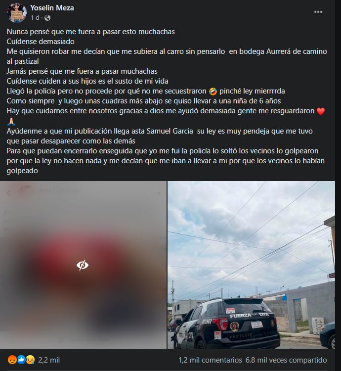 En redes sociales denuncian el intento de secuestro de una mujer en Nuevo León/Facebook