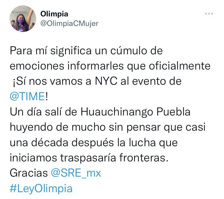Olimpia sobre su viaje a la gala de la revista Time