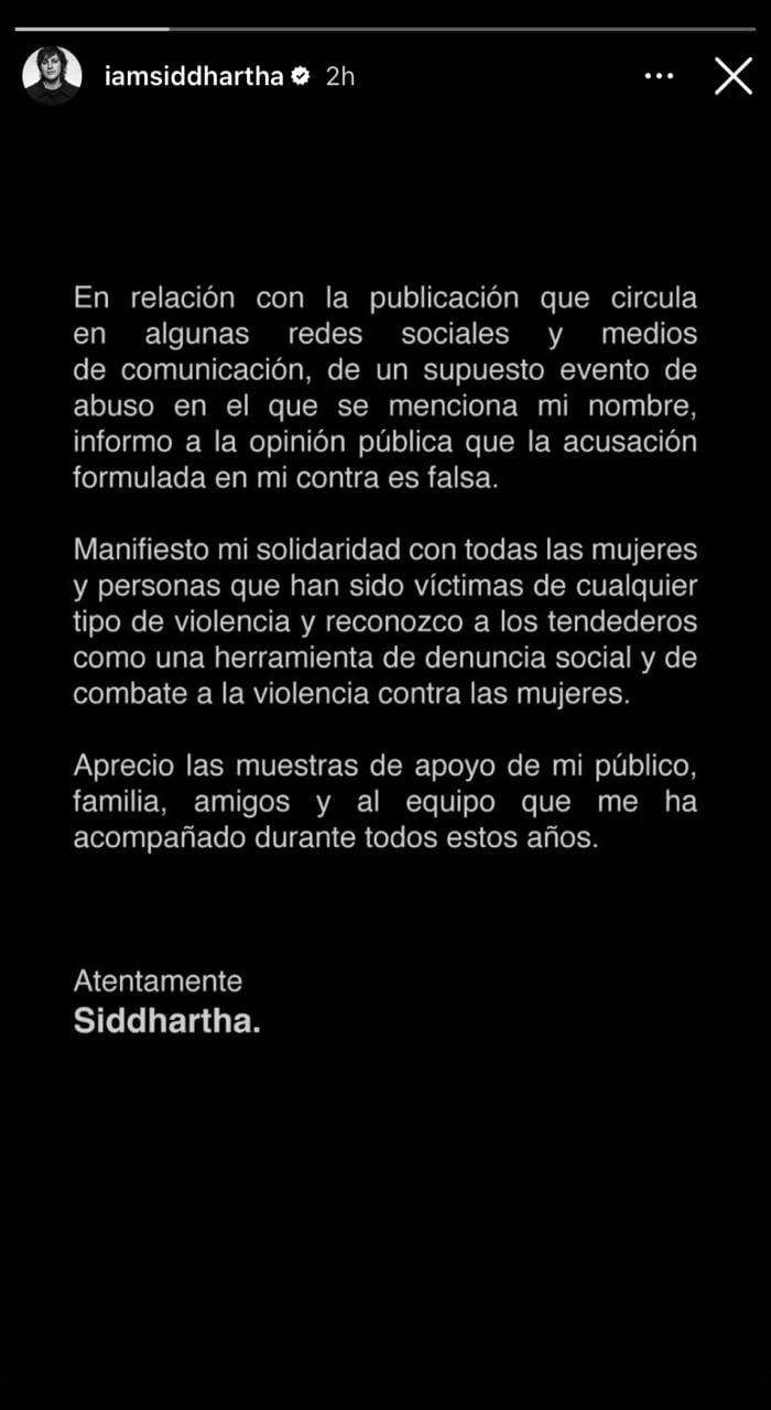 Siddhartha, señalado por acoso sexual, responde a las acusaciones
