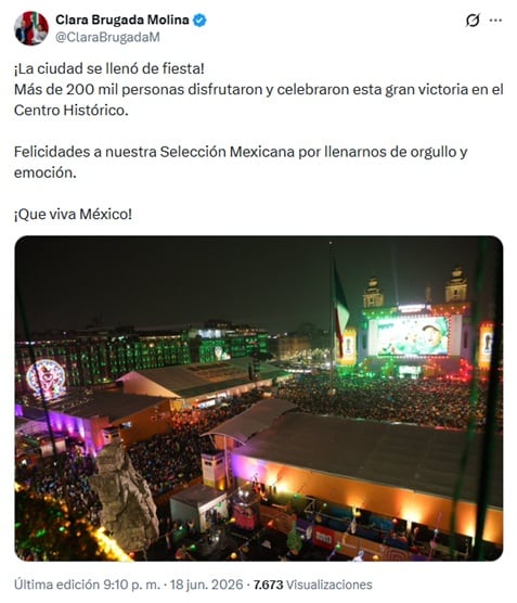 Zócalo lleno: más de 200 mil personas celebran el triunfo de México en el FIFA Fan Fest