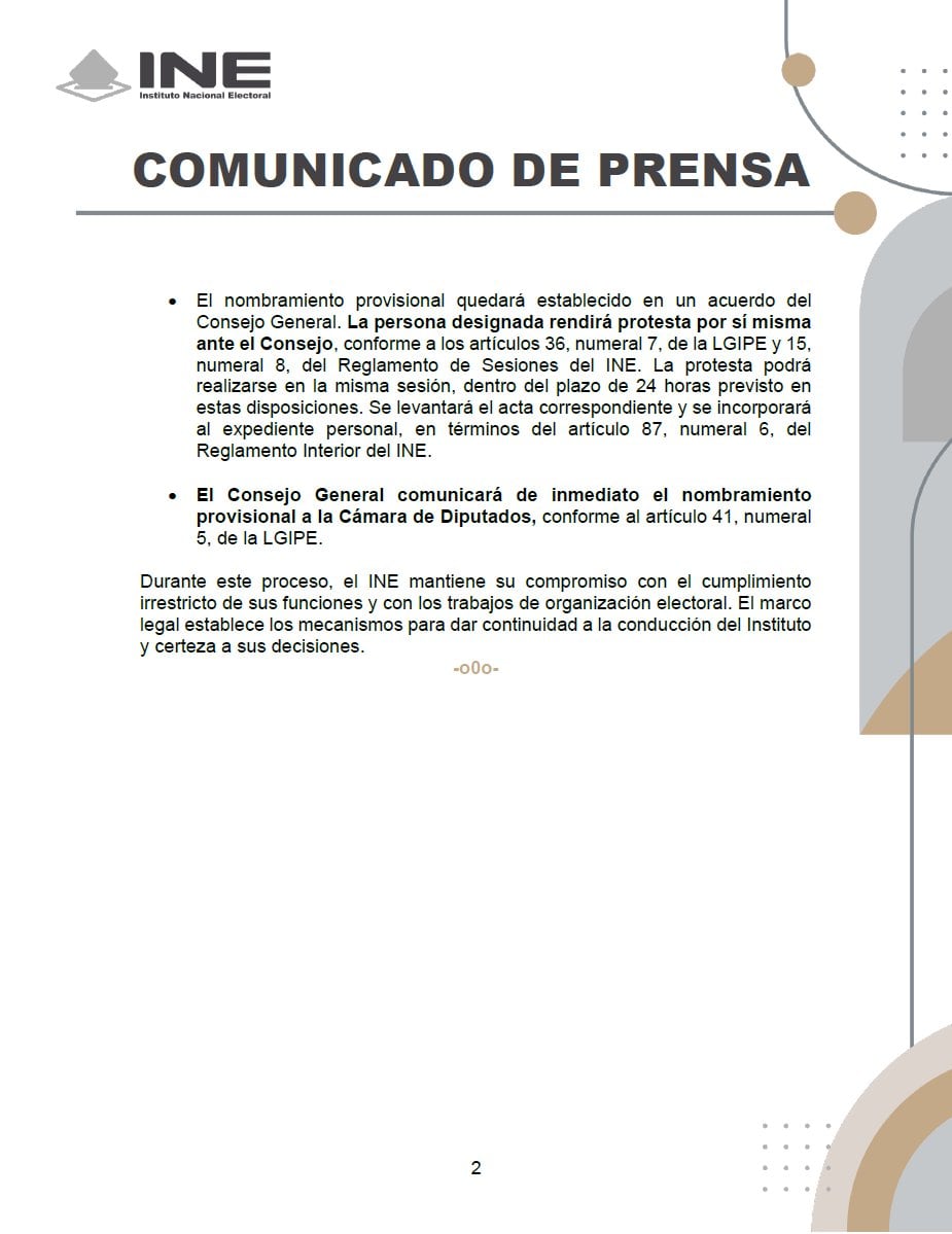 Consejeros del INE garantizan continuidad operativa tras renuncia de Taddei