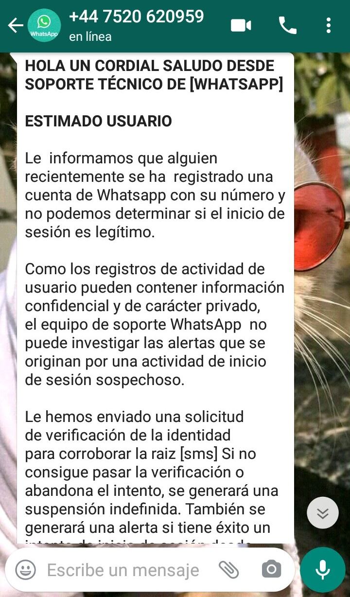 Mensaje en WhatsApp