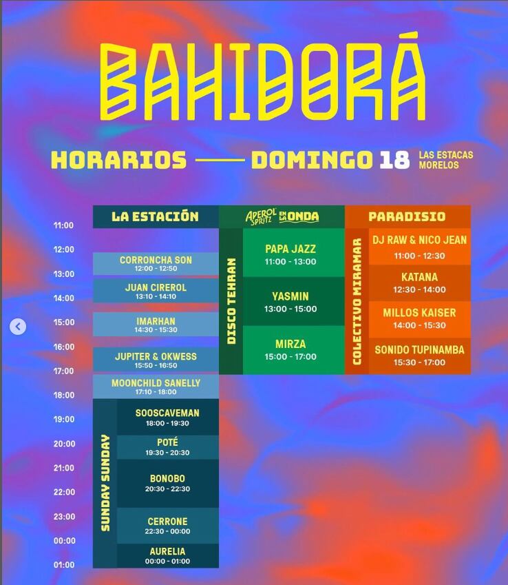 Horario Bahidorá 2024: Domingo 18 de febrero