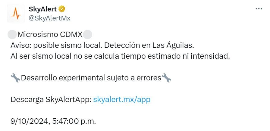 Microsismo en CDMX según SkyAlert