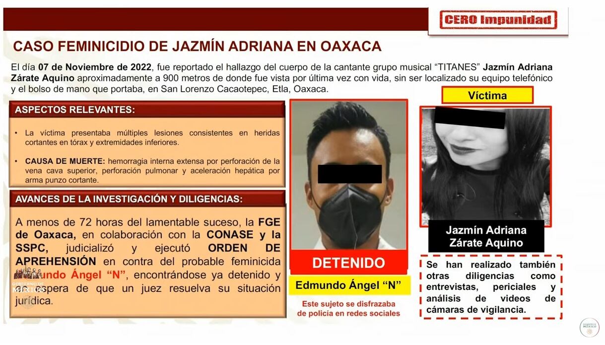 Detienen al presunto feminicida Jazmín Zárate cantante de Oaxaca