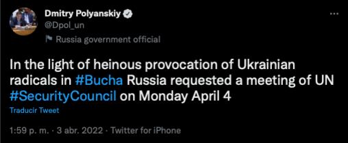 tuit del embajador adjunto de Rusia a la ONU/@Dpol_un