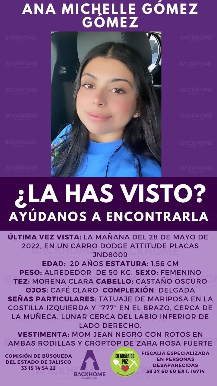 Ficha de desaparición de Ana Mitchell en Jalisco/@GomezzDannaaa