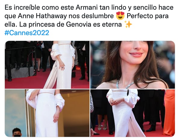 Anne Hathaway luce como princesa de Genovia en el Festival de Cannes 2022.
