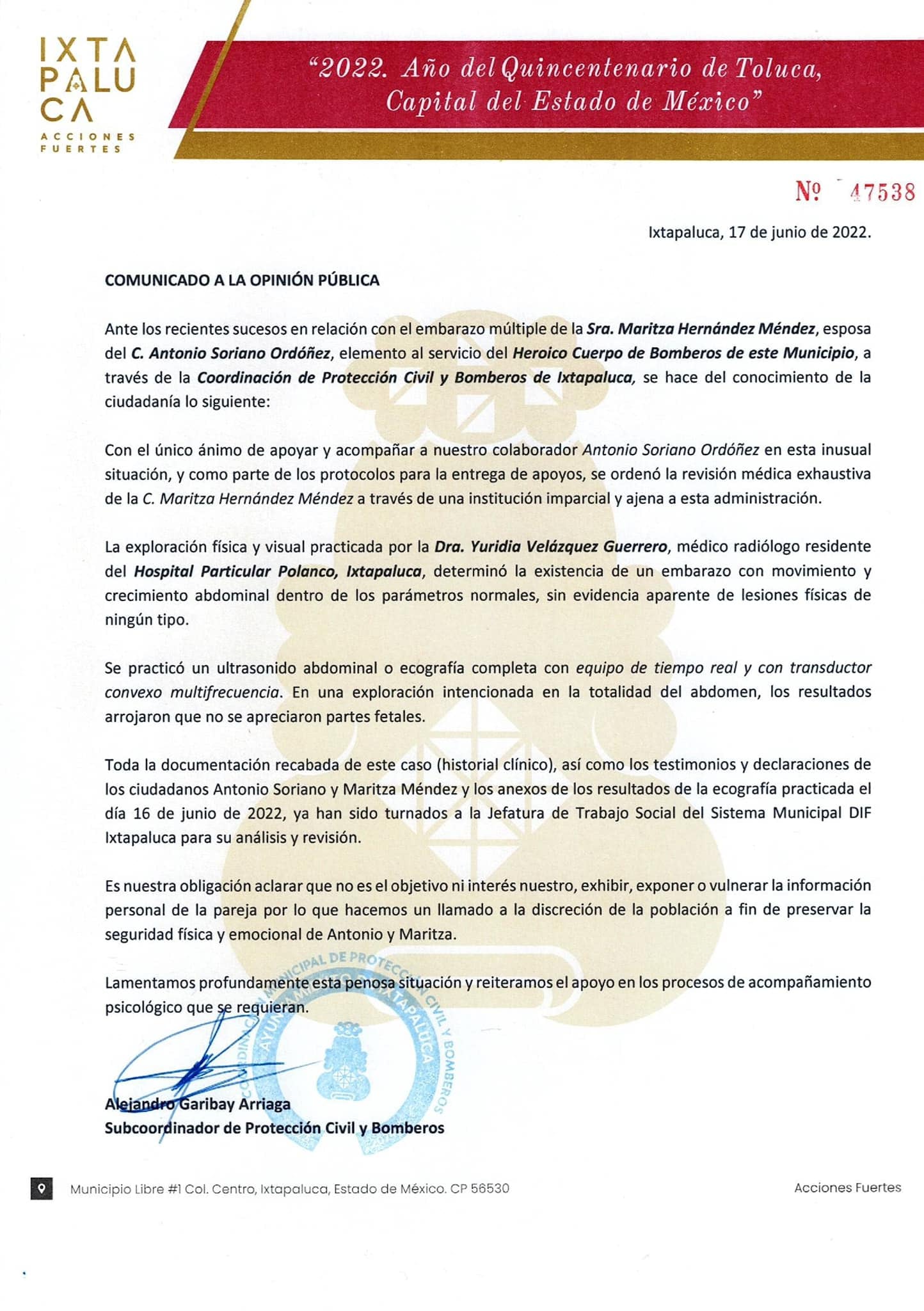 Comunicado del ayuntamiento de Ixtapaluca