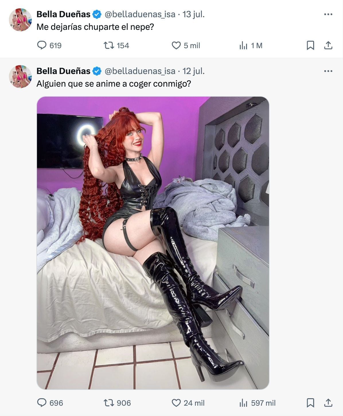 Los mensajes sexuales de Bella Dueñas en Twitter