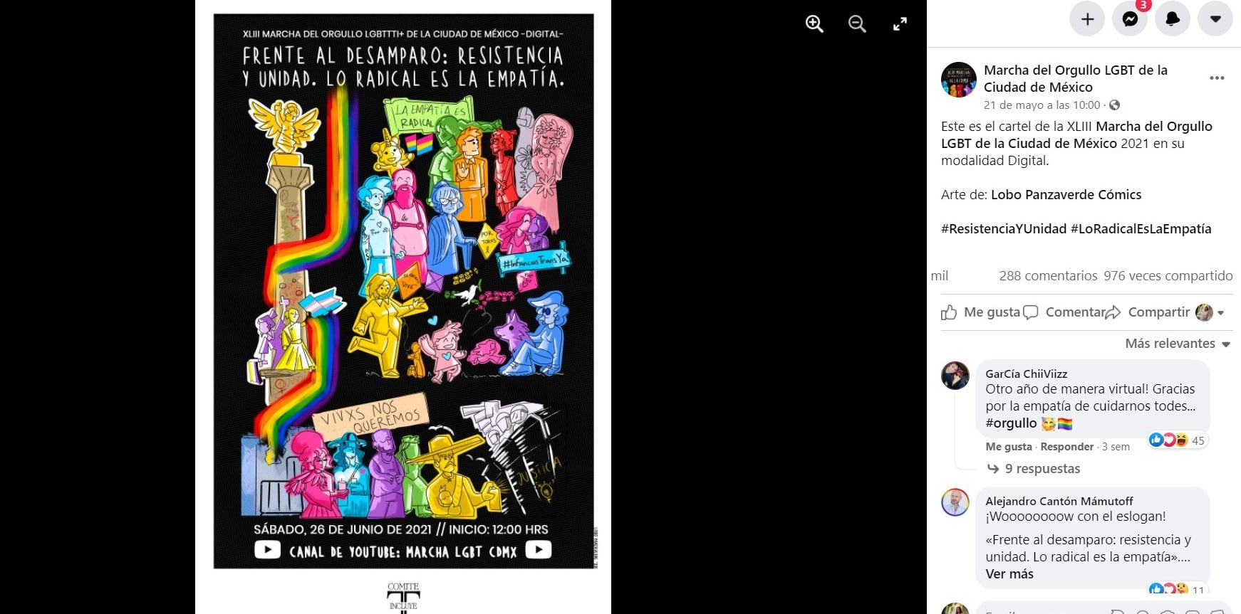 Publicación de Facebook - Marcha del Orgullo LGBT de la Ciudad de México