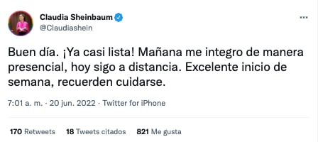 Tuit Claudia Sheinbaum