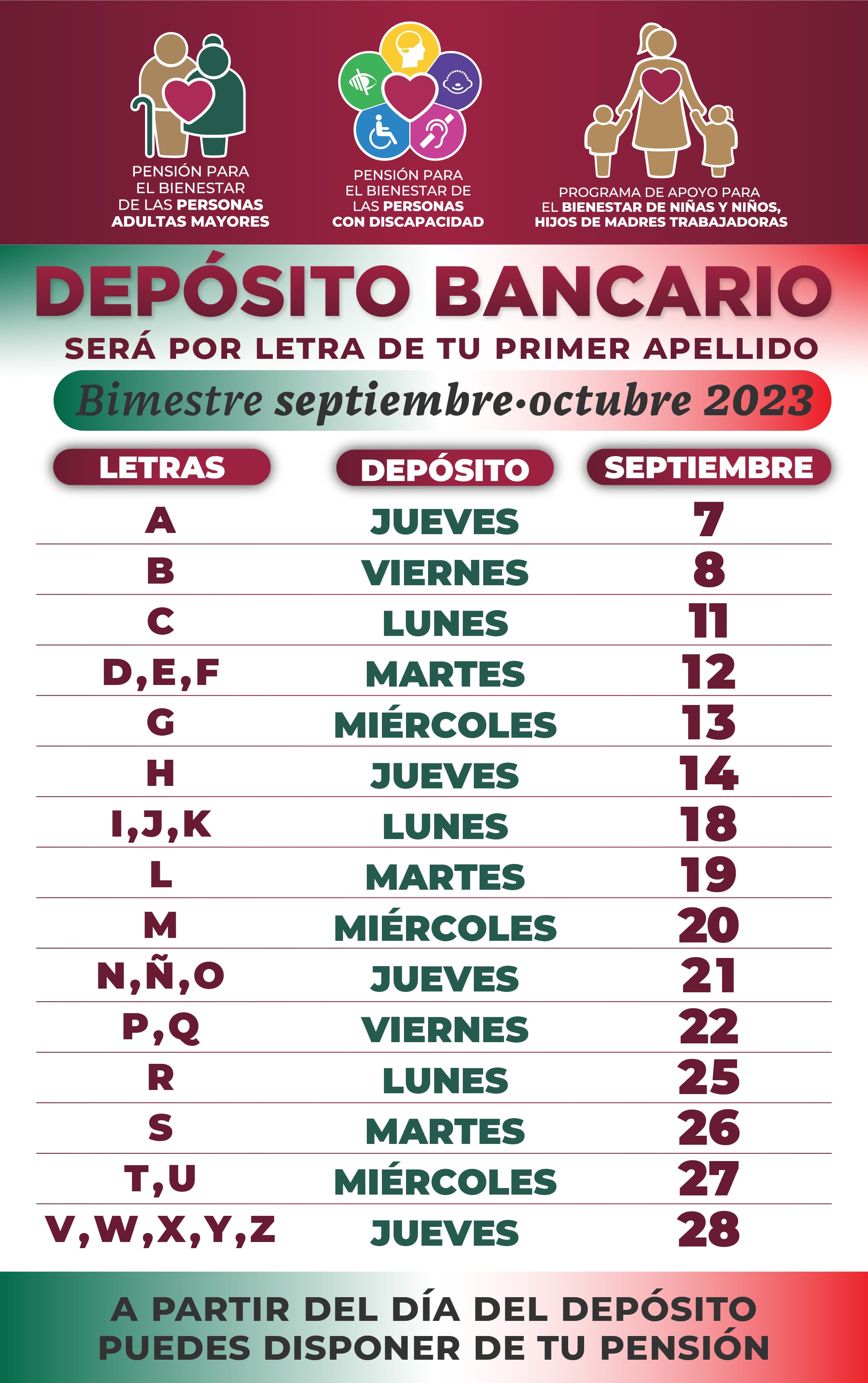 Calendario de pagos de la pensión del bienestar septiembre 2023