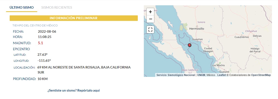 Baja California Sur registra sismo magnitud 5.1