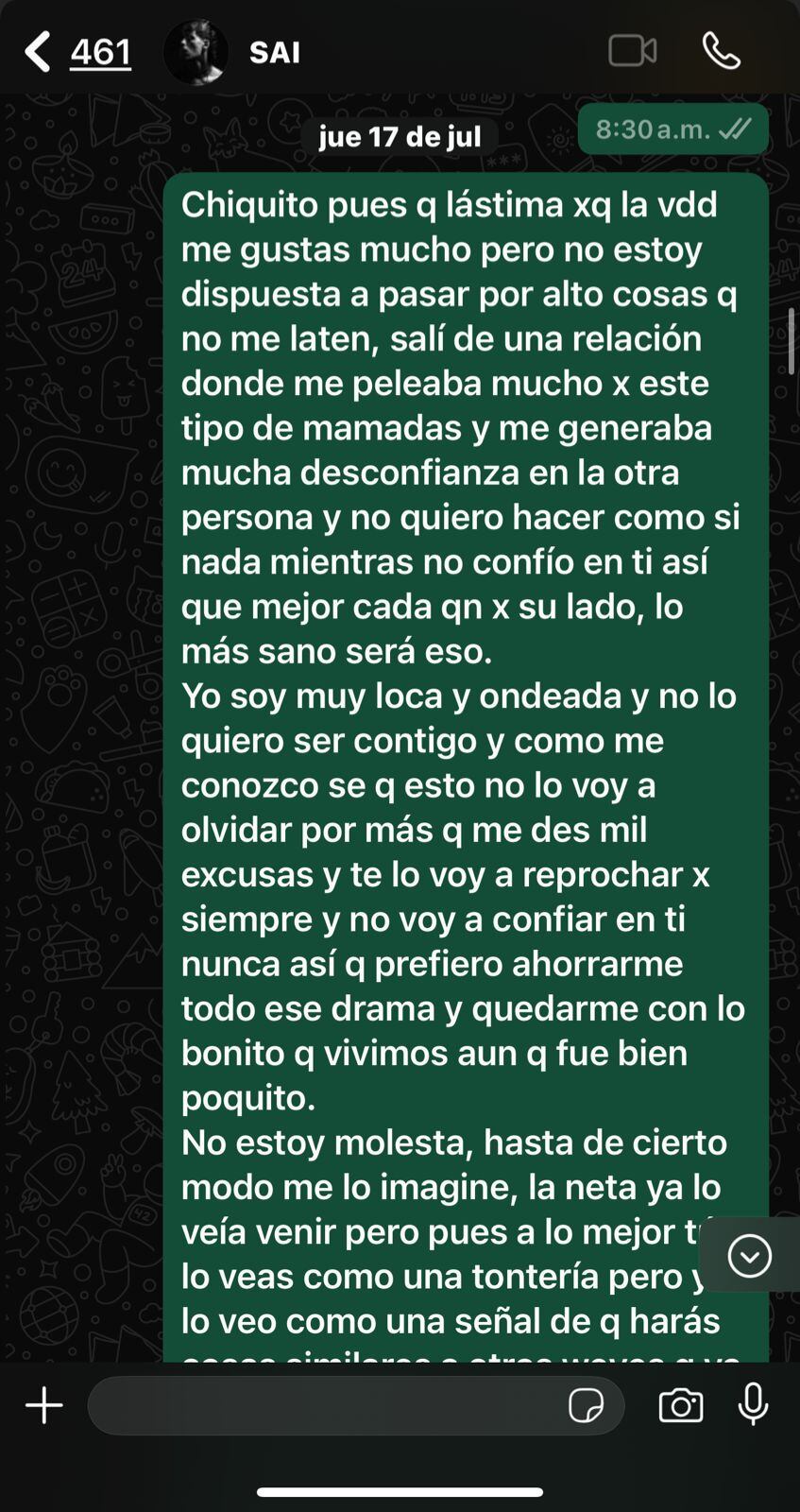 Sai revela porqué terminó su relación con Yeri Mua