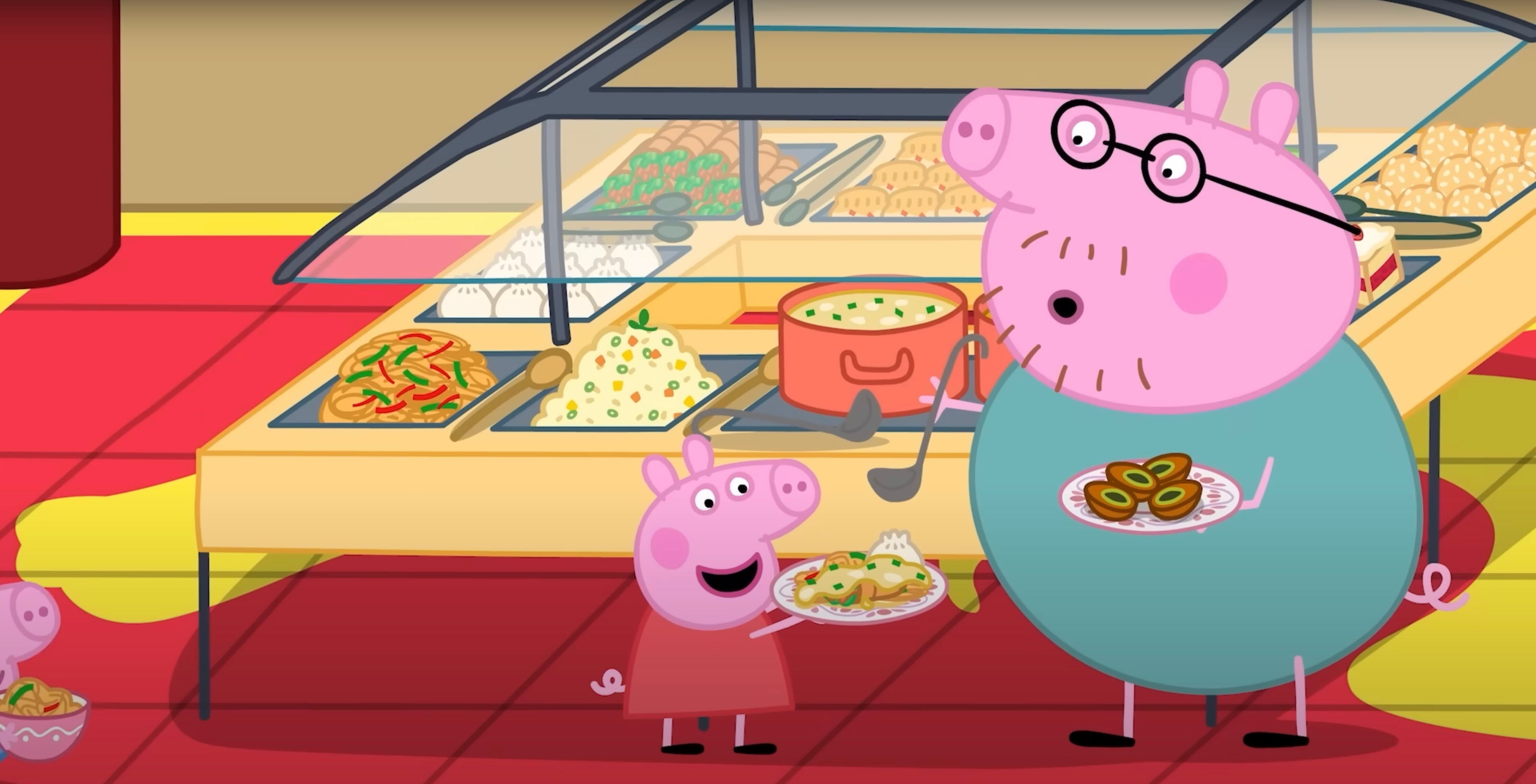 Maratón de 2 horas de Peppa Pig y su familia en el buffet chino